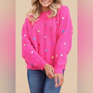 JODIFL Pink Heart Sweater